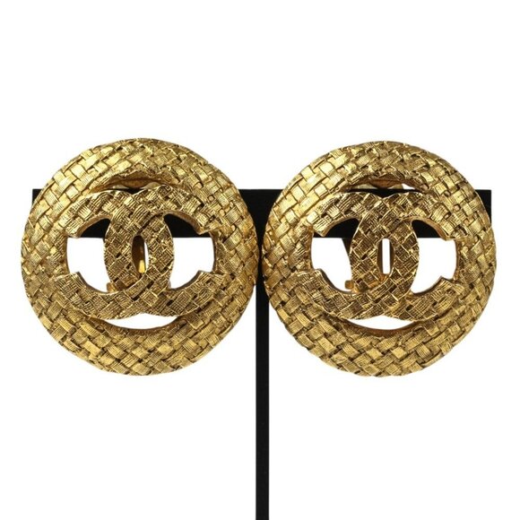 CHANEL Vintage Gold Logo Earrings - Picture 1 of 9